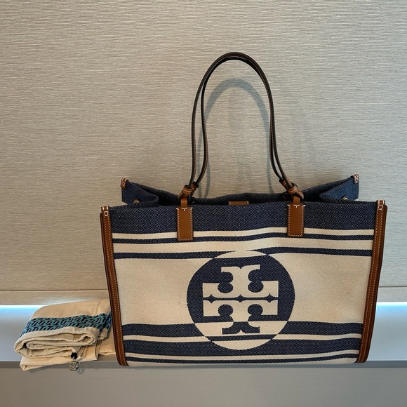 Tory Burch Handbags - Tory Burch Ella Striped Jacquard Tote Bag Royal Navy